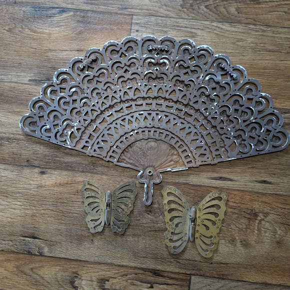 Vtg Burwood Fan Butterflies Hollywood regency Wall Decor Butterfly Plaques - Picture 6 of 8